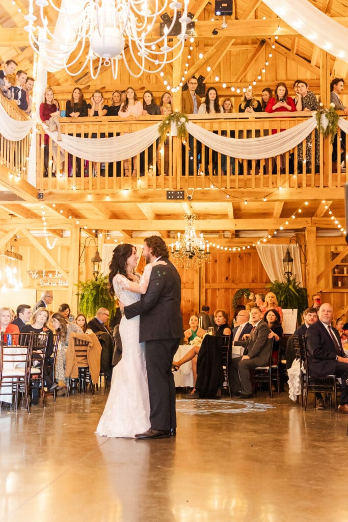 First dance at the Hidden Homestead for a winter wedding couple. 