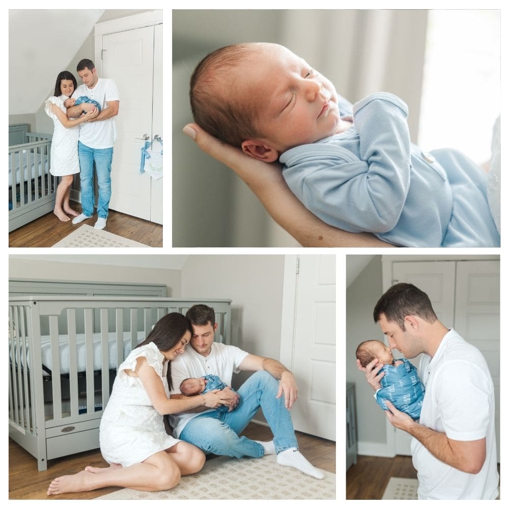 Kentucky family snuggling their newborn in their home