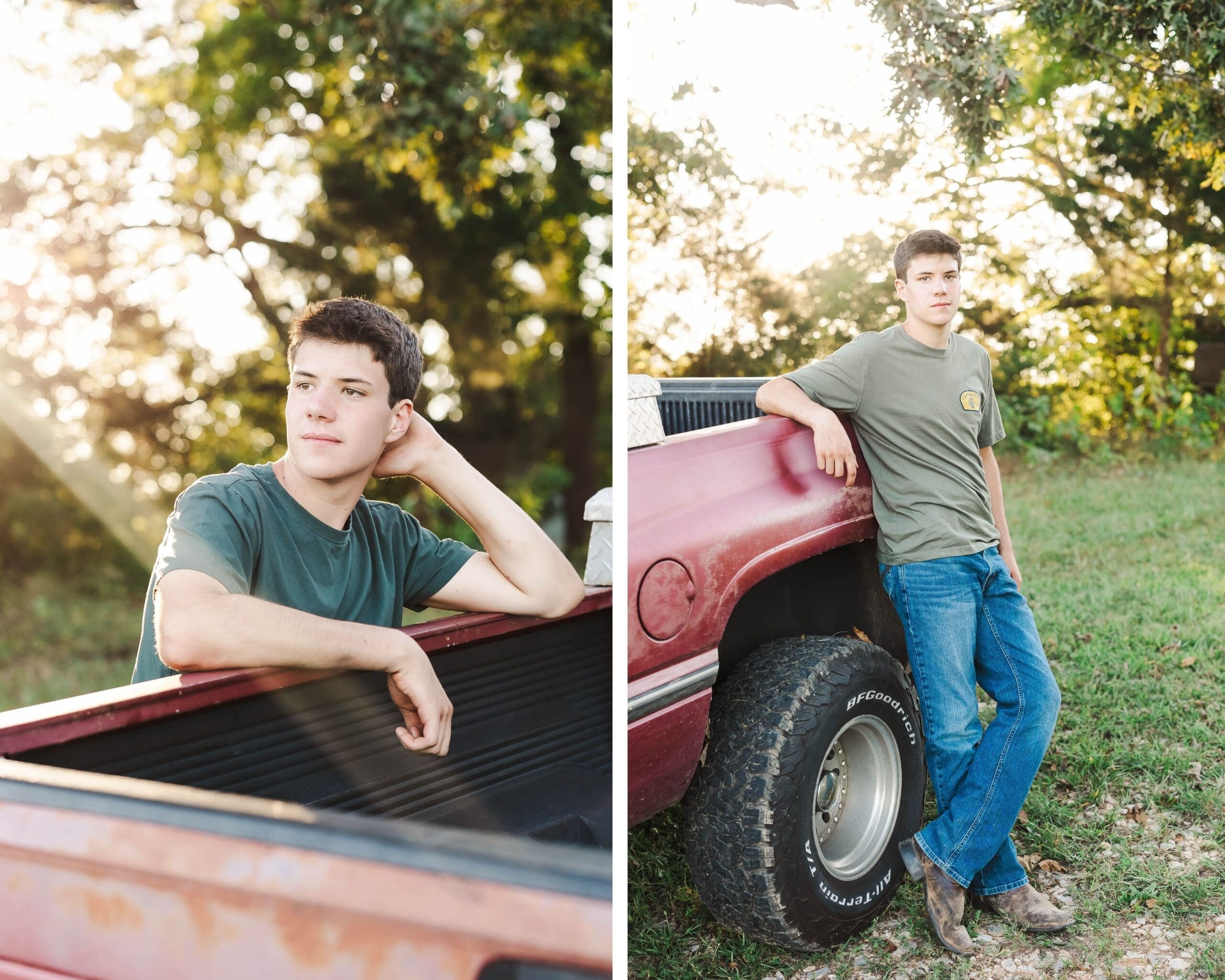 Senior guy portrait session in Bowling Green KY with his truck on an old country road, shot by Jordan Z Photography