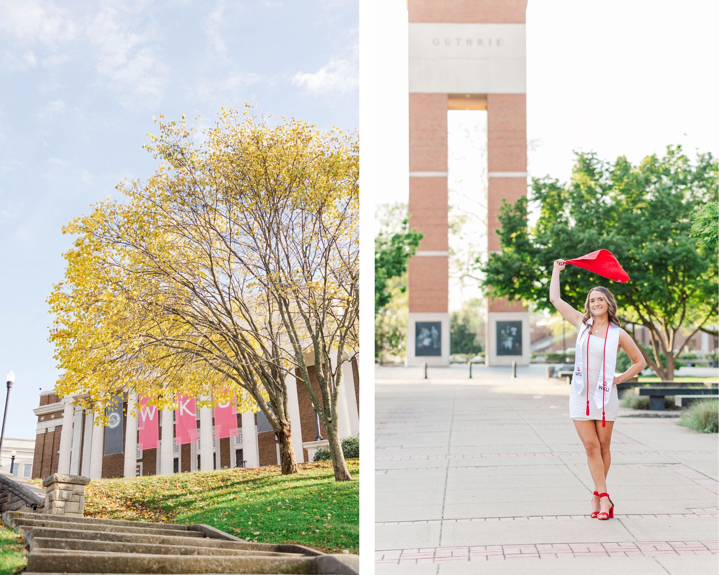 Beautiful fall colors displayed during graduate session at Western Kentucky University in Bowling Green, Kentucky for a senior graduating from WKU.