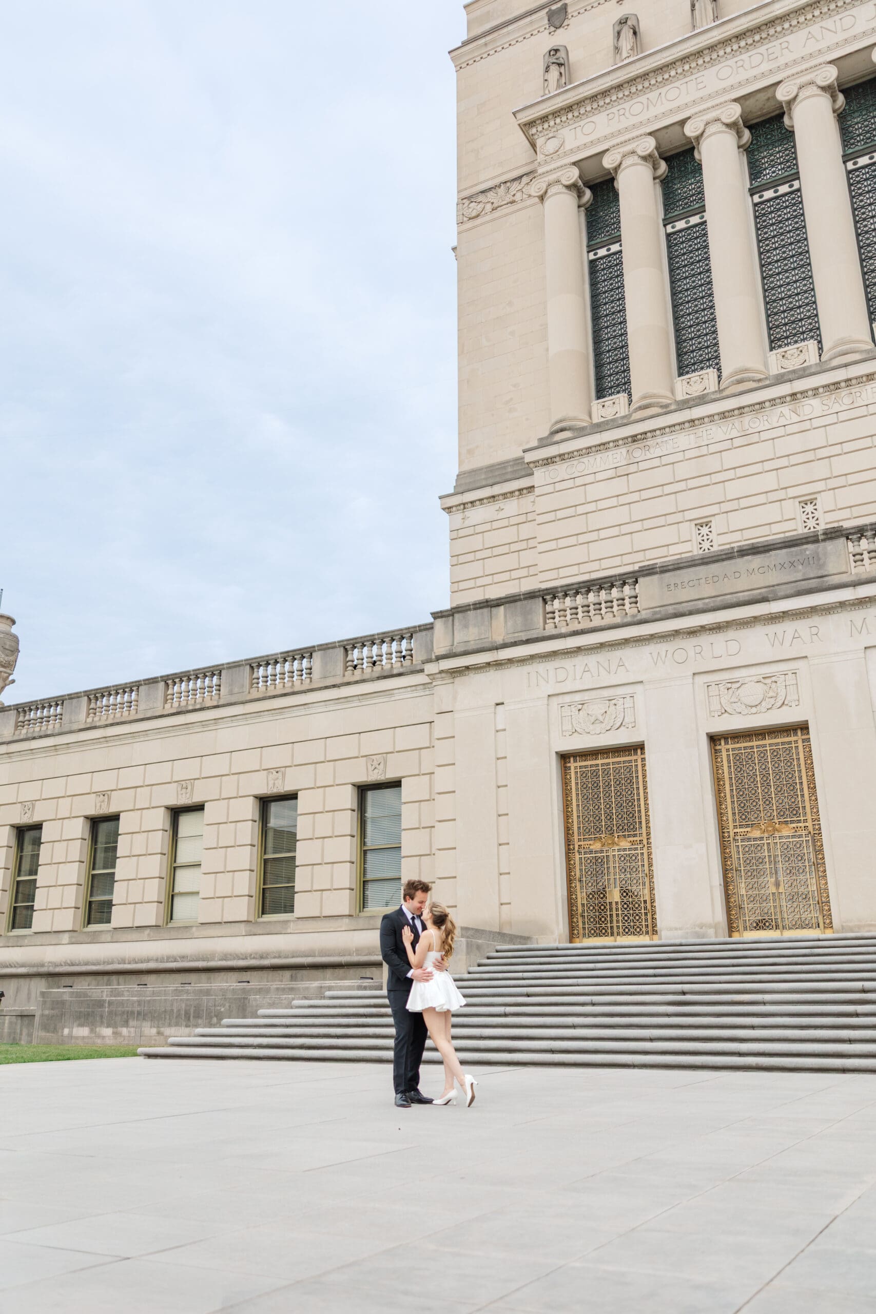 Natalie and Nathan dancing on the steps of the Indiana War Memorial in downtown Indianapolis, shot by Jordan Z Photography