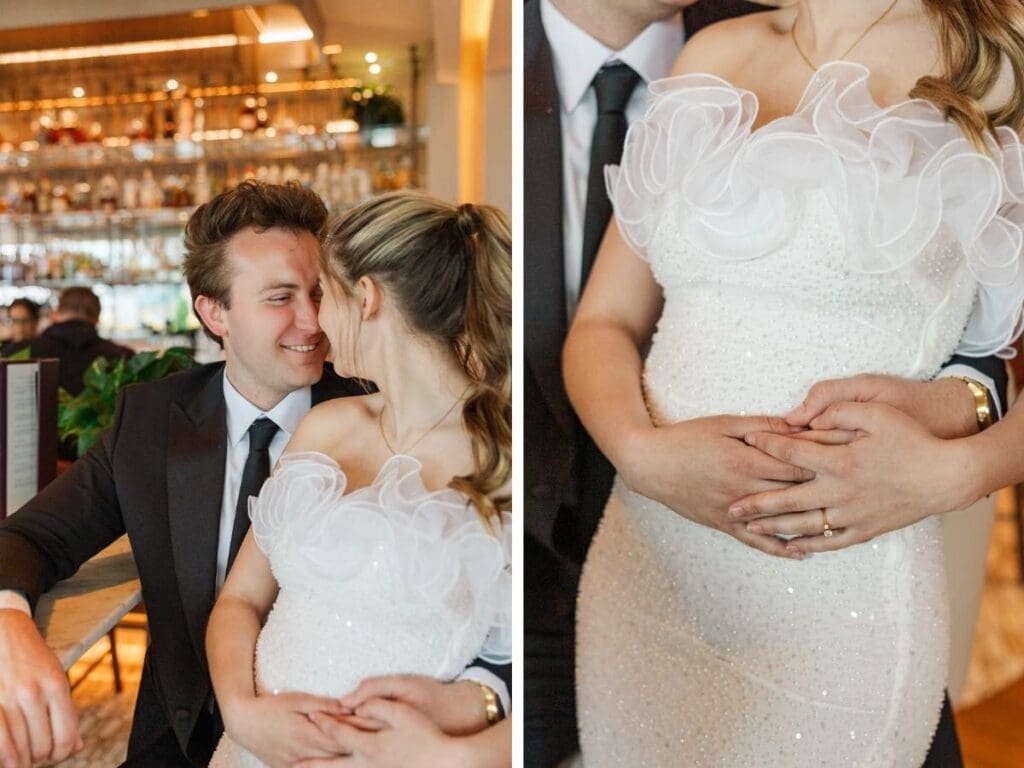 Couple celebrating their engagement session on the roof top bar at InterContinental Indianapolis, shot by Jordan Z Photography 